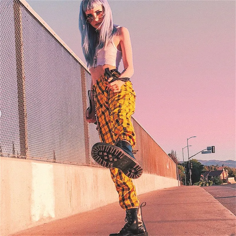 Women's Autumn Casual Loose Plaid High Waist Pants