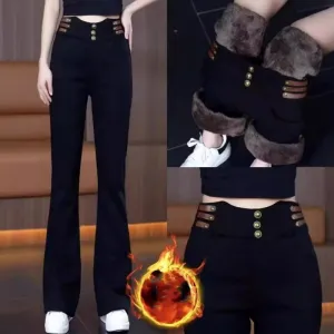 Women's High-Waisted Flared Pants with Plush Lining