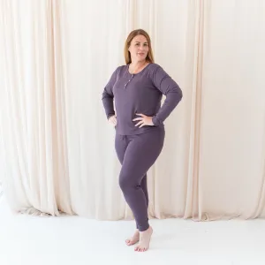 Women's Ribbed Henley Top in Currant