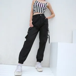 Women's Spring/Autumn Casual Elastic High-Waist Cargo Pants With Pockets