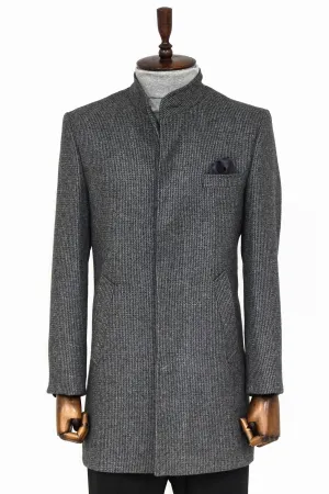 WSS Standing Collar Patterned Grey Men Coat  - Singen