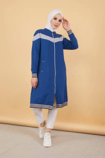 Zipper Front Striped Islamic Muslima Jacket