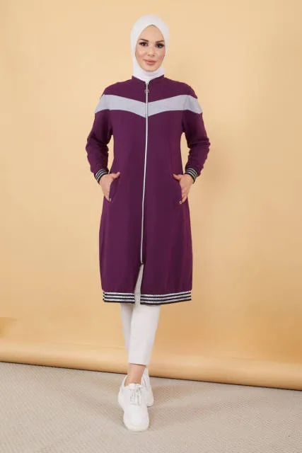 Zipper Front Striped Islamic Muslima Jacket