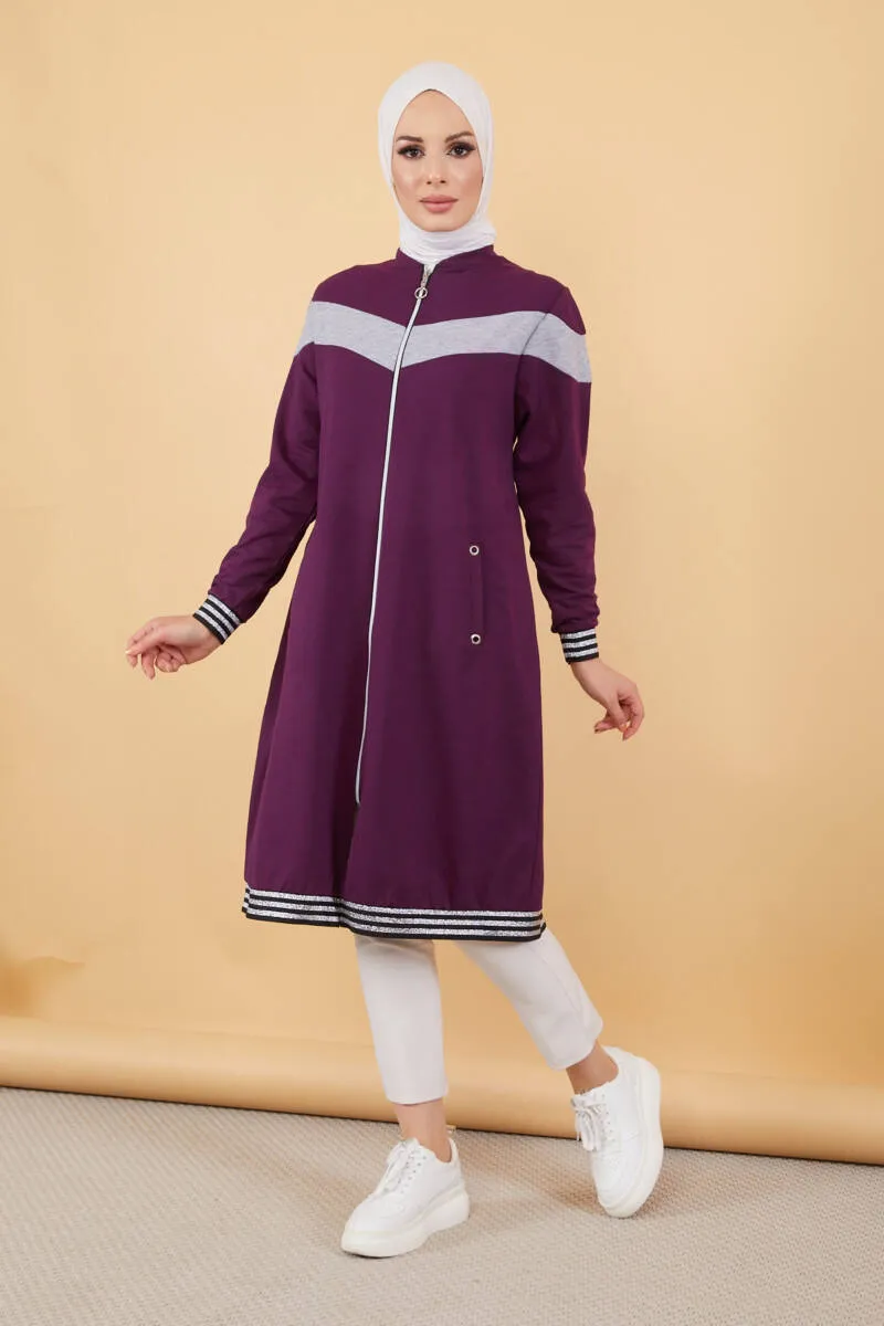 Zipper Front Striped Islamic Muslima Jacket