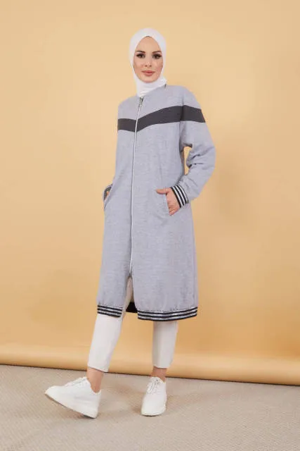 Zipper Front Striped Islamic Muslima Jacket