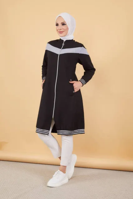 Zipper Front Striped Islamic Muslima Jacket